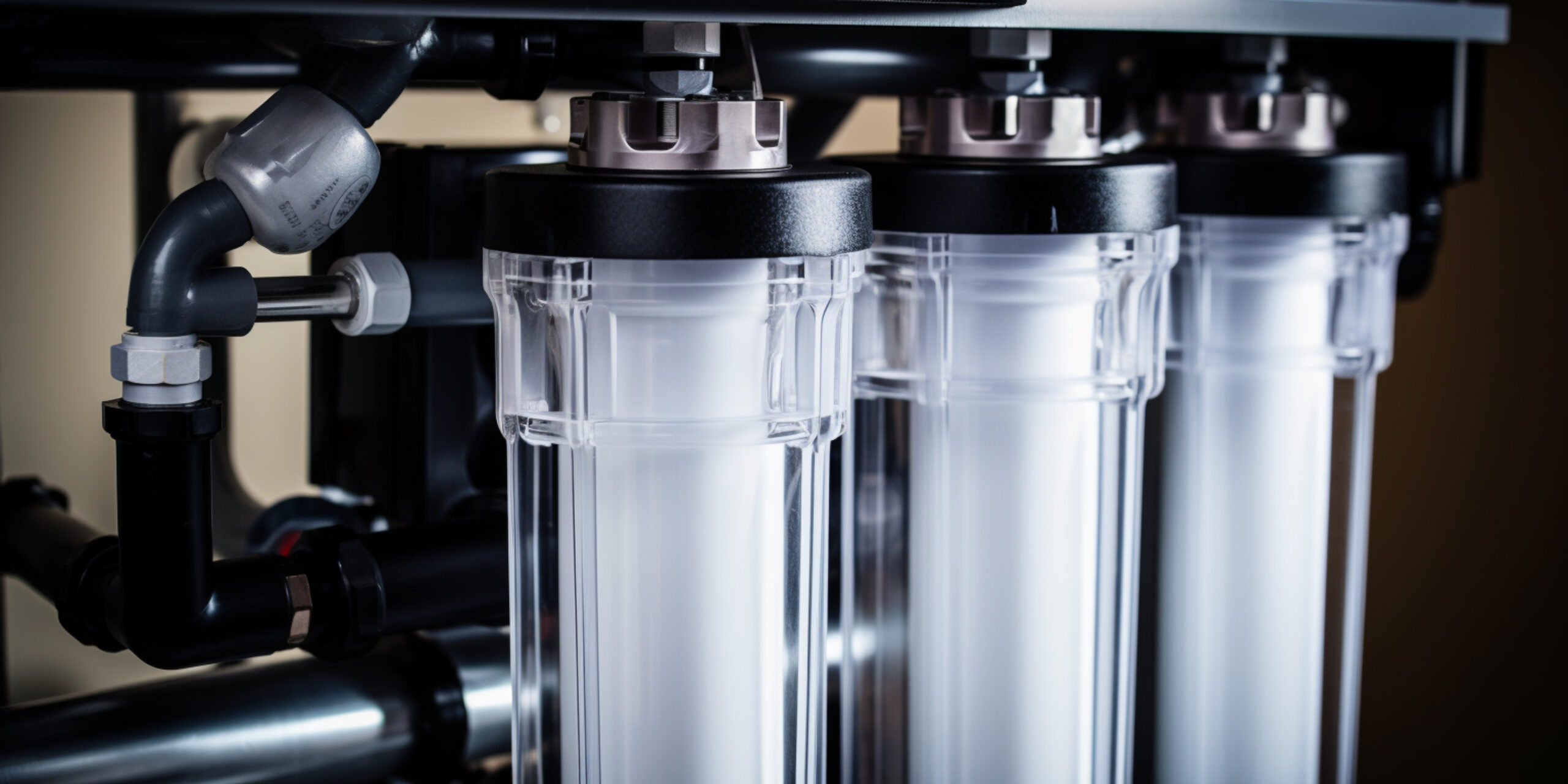 there are a lot of water filters that are on the wall. generative ai.